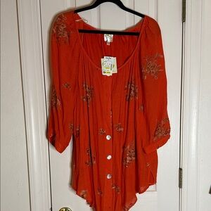 Fig and Flower Red Floral Blouse